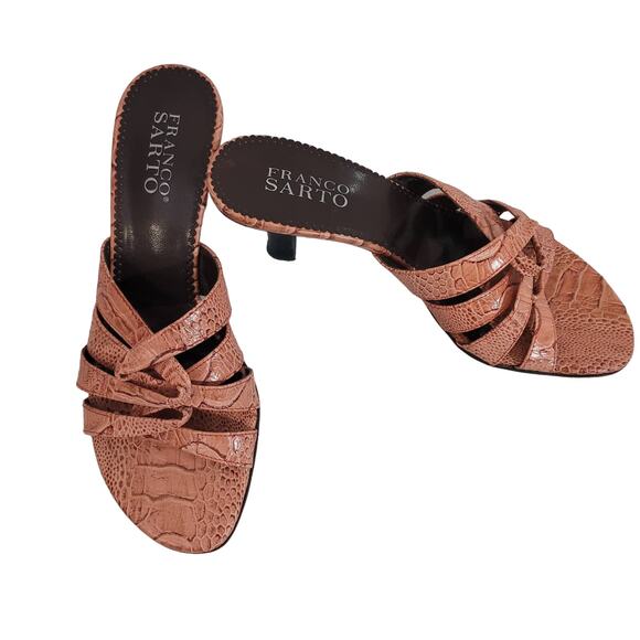 Franco Sarto	Size	8m	Salmon Leather Gator Pattern Crisscross Slide Heels - Picture 3 of 11